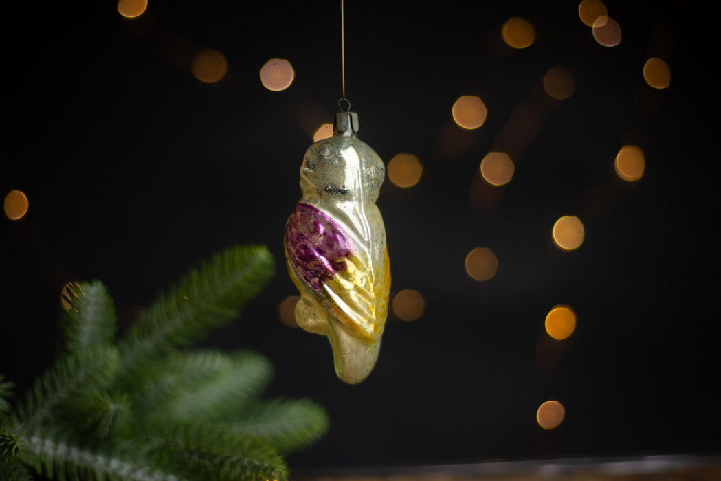 Vintage Glass Owl Christmas Ornament, Silver Bird Tree
