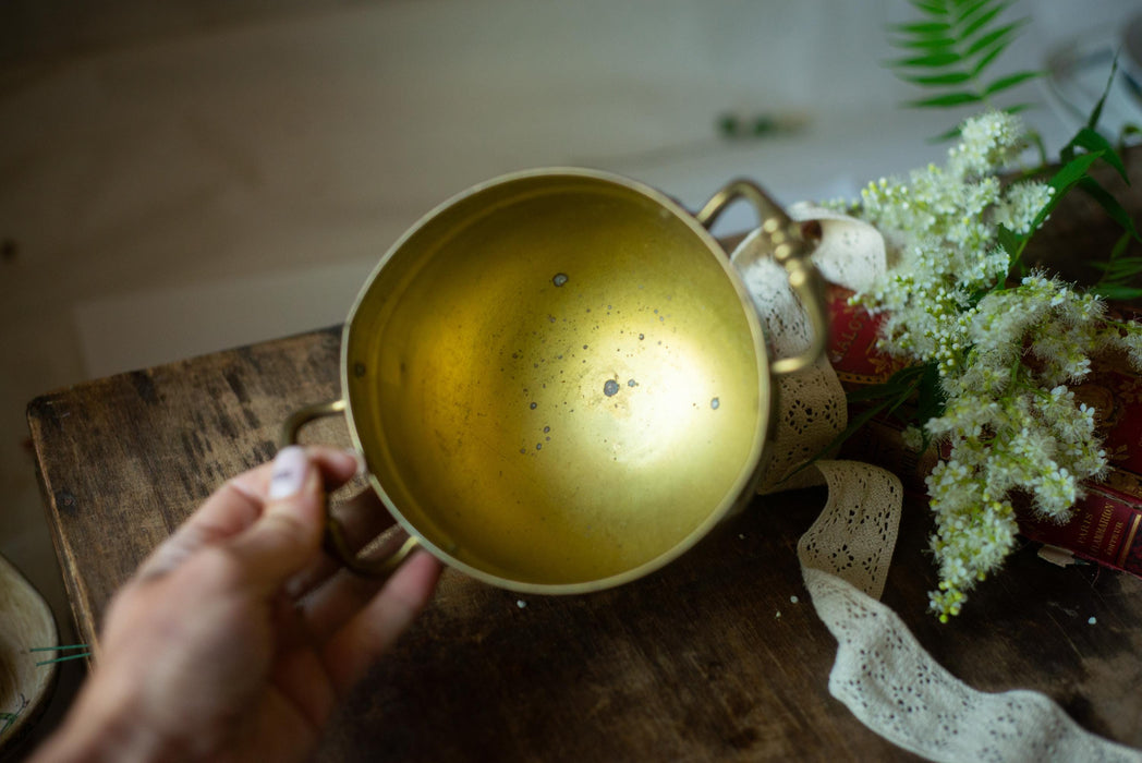 Vintage Brass Planter - Trophy Style Pedestal Planter with Aged Brass Finish