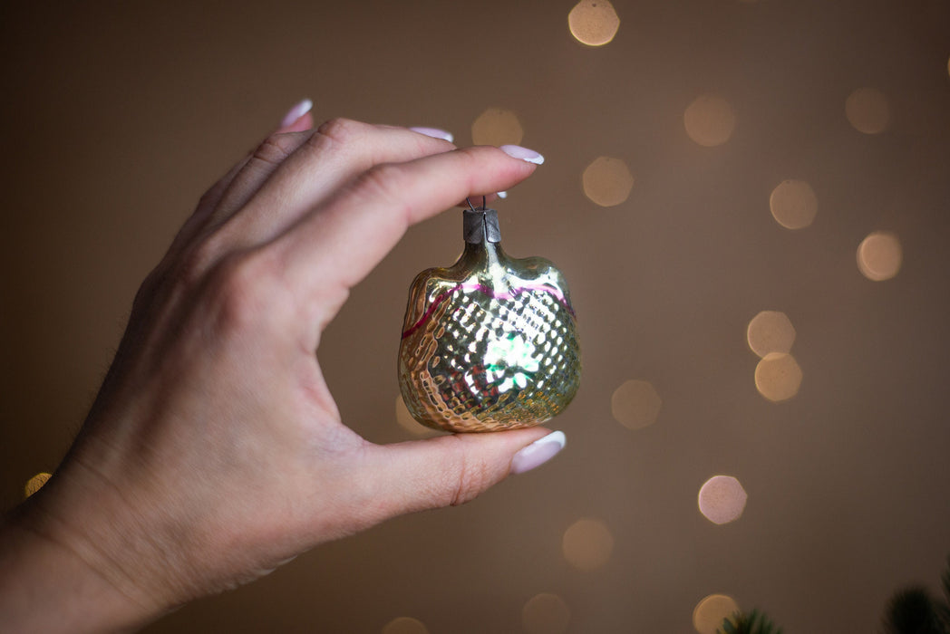 Vintage Glass Purse Christmas Ornament, Gold Mid Century