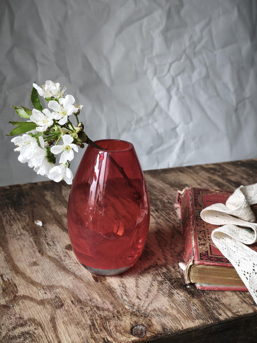 Red Glass Vase Mid Century, Small Retro Bud Vase Aesthetic Decor