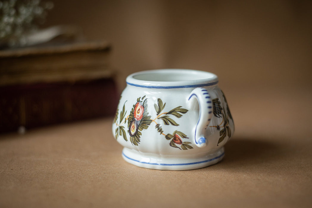 Ceramic Small Bowl – Vintage Italian Pottery With Orange Green Flower Pattern Handles