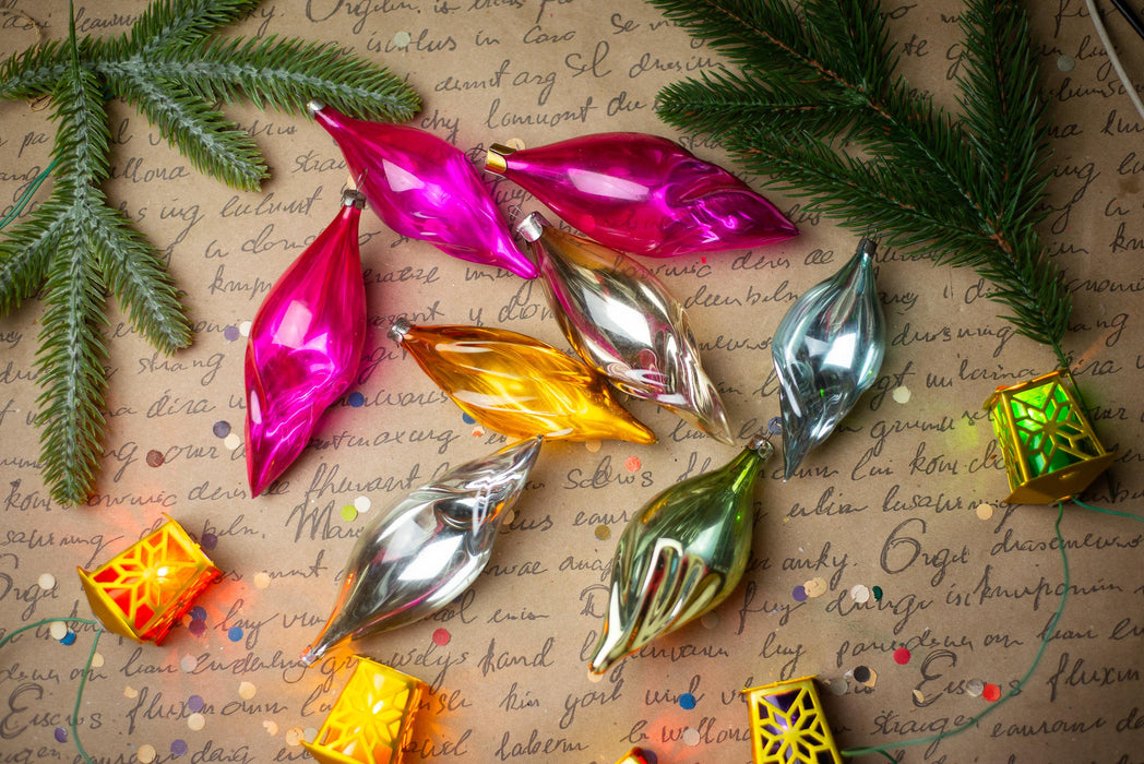 Glass Icicle Christmas Ornaments, Choose Set of 3 or 5