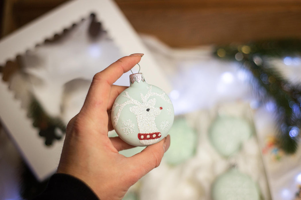 Set of 6 glass Christmas ornaments, cute Xmas tree hanging decorations