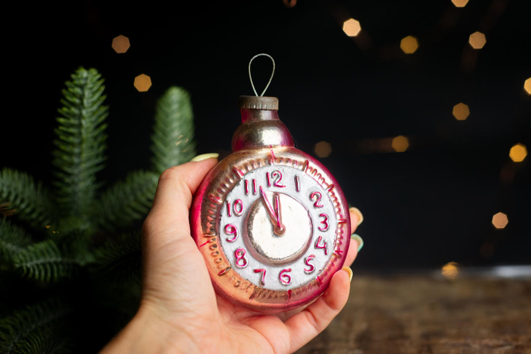 Vintage Glass Clock Ornaments, Nostalgic New Year