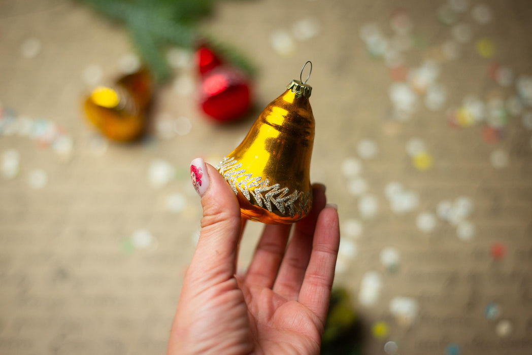 Vintage Red Yellow Glass Bells – Set of 5