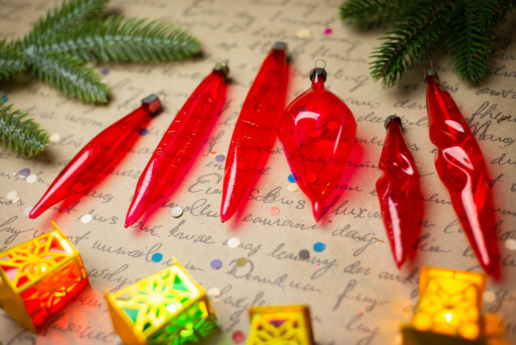 Vintage Red Glass Christmas Ornaments, Set of 6 – 1950s