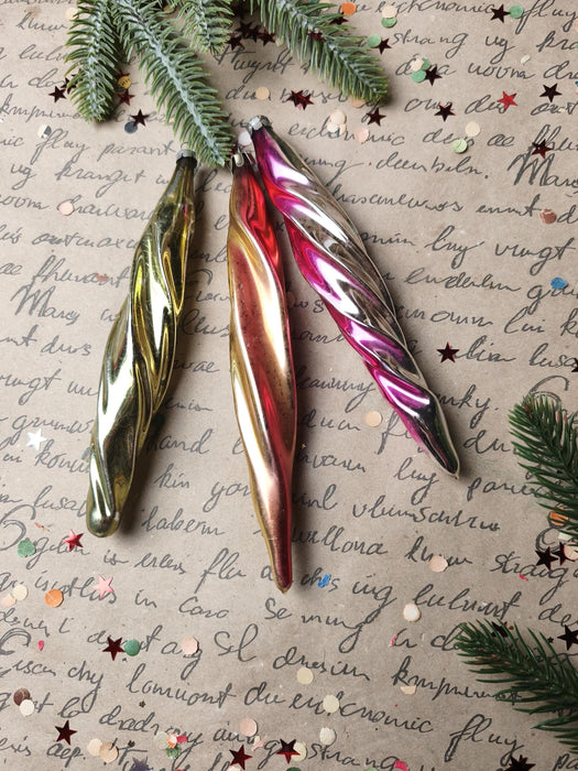 Vintage Large Glass Icicle Ornaments – 1970s, Set of 6