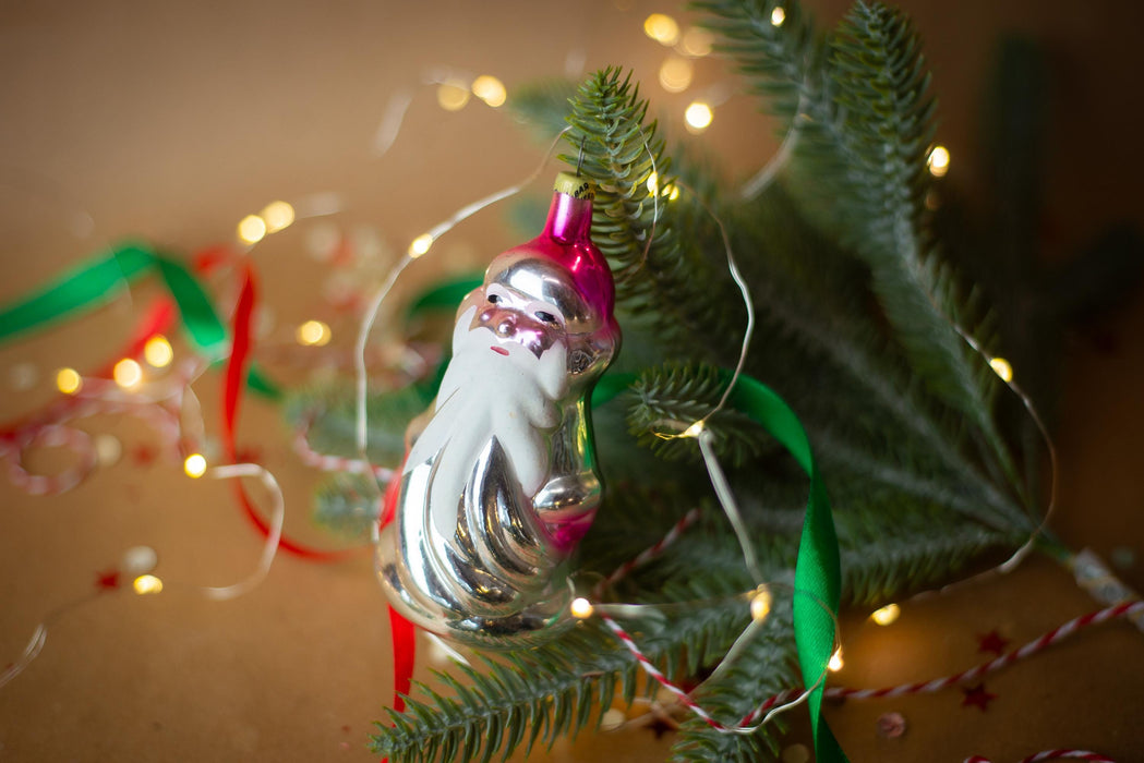 Vintage Glass Santa Claus Christmas Ornament - Hand-Blown