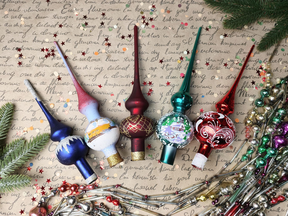 Hand-Painted Glass Christmas Tree Topper – Colorful Finial