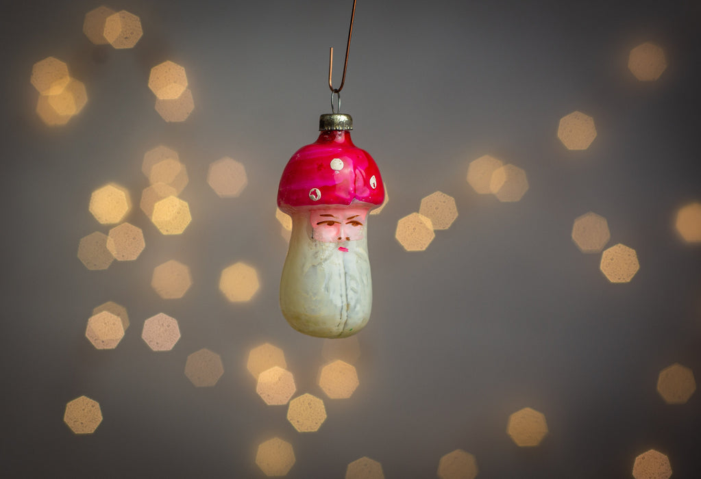 Vintage Glass Mushroom Ornament, Soviet Toadstool