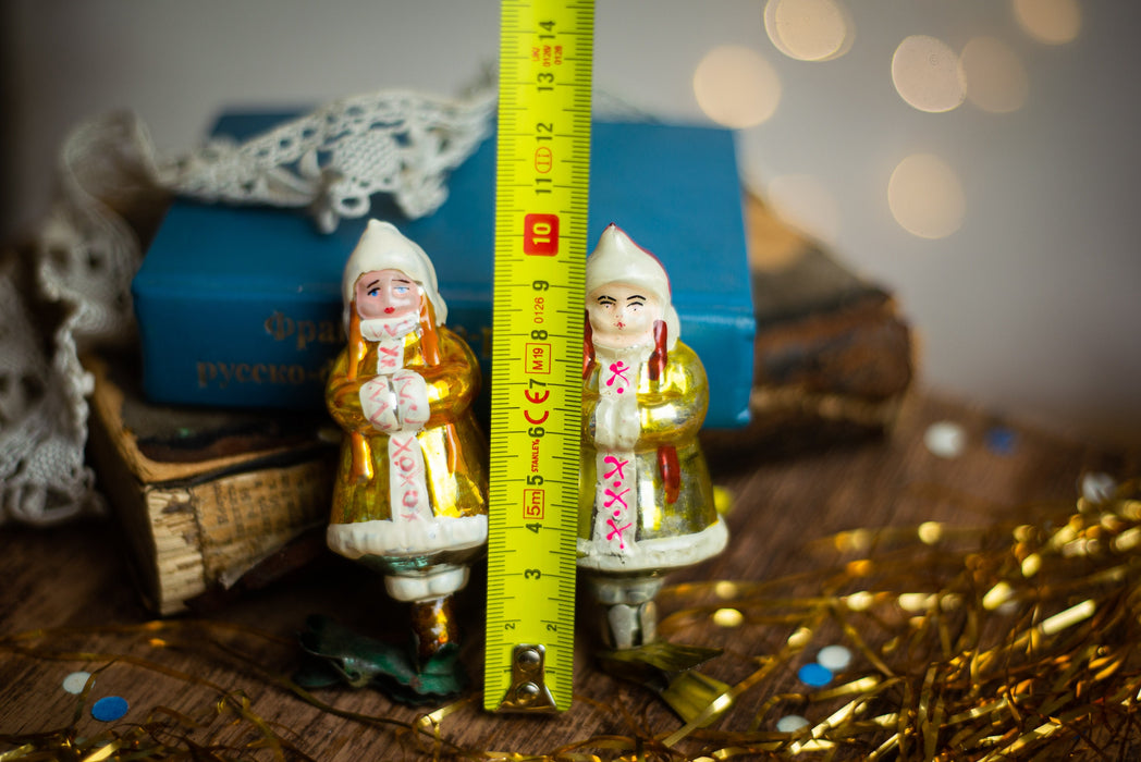 Vintage Girl Clip Ornament, Hand Painted Soviet Glass