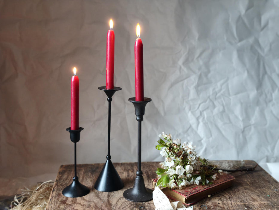 Black Metal Candle Holders, Minimalist Gothic Candlesticks, Moody Home Decor