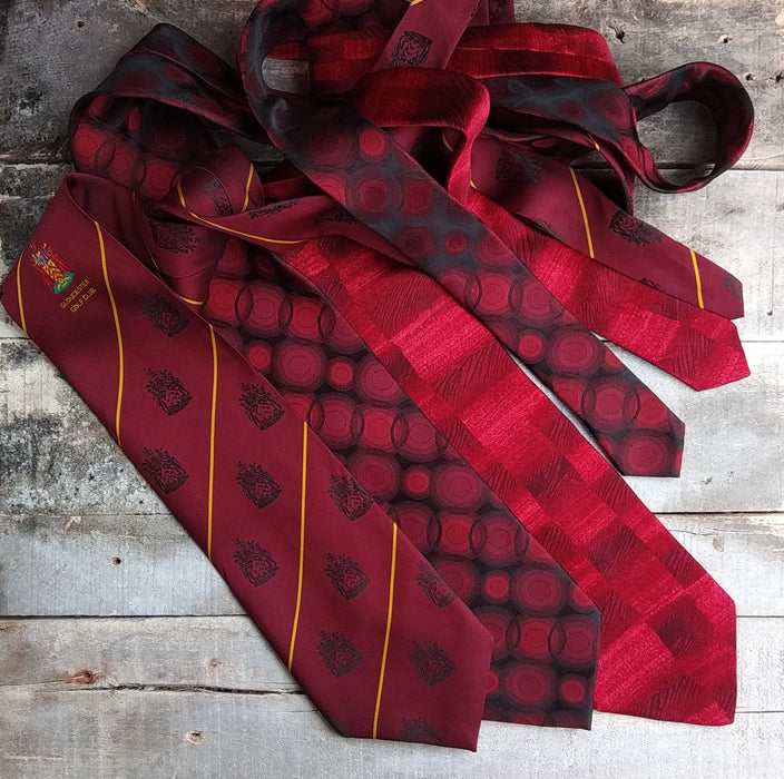 Vintage Burgundy Necktie, Silk Printed Tie, Retro Wedding Mens Accessory