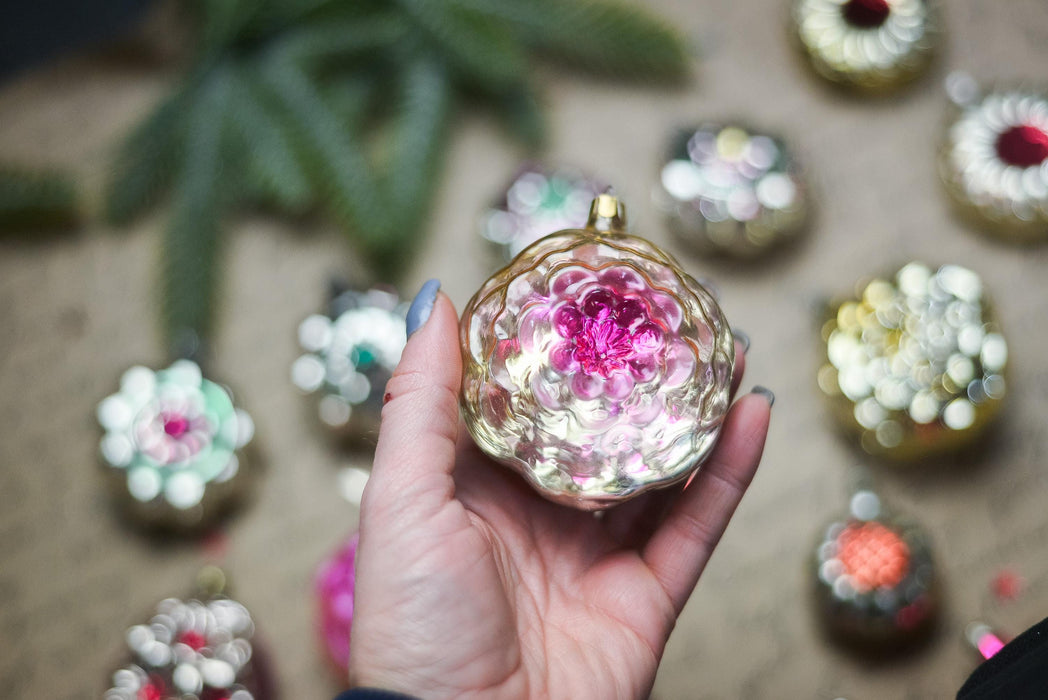 Vintage Glass Flower Christmas Ornaments, 1960s