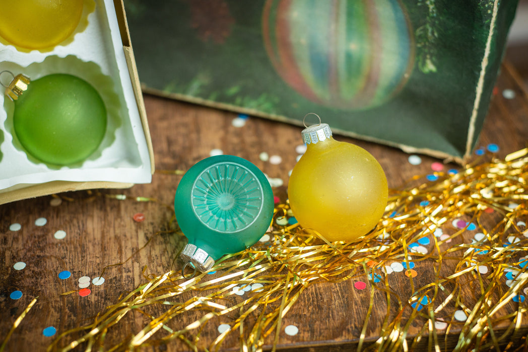 Vintage Frosted Glass Ornaments, 1980s Matte Multicolour Baubles.
