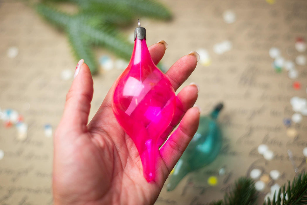 Vintage Pink Green Glass Finials – Set of 2