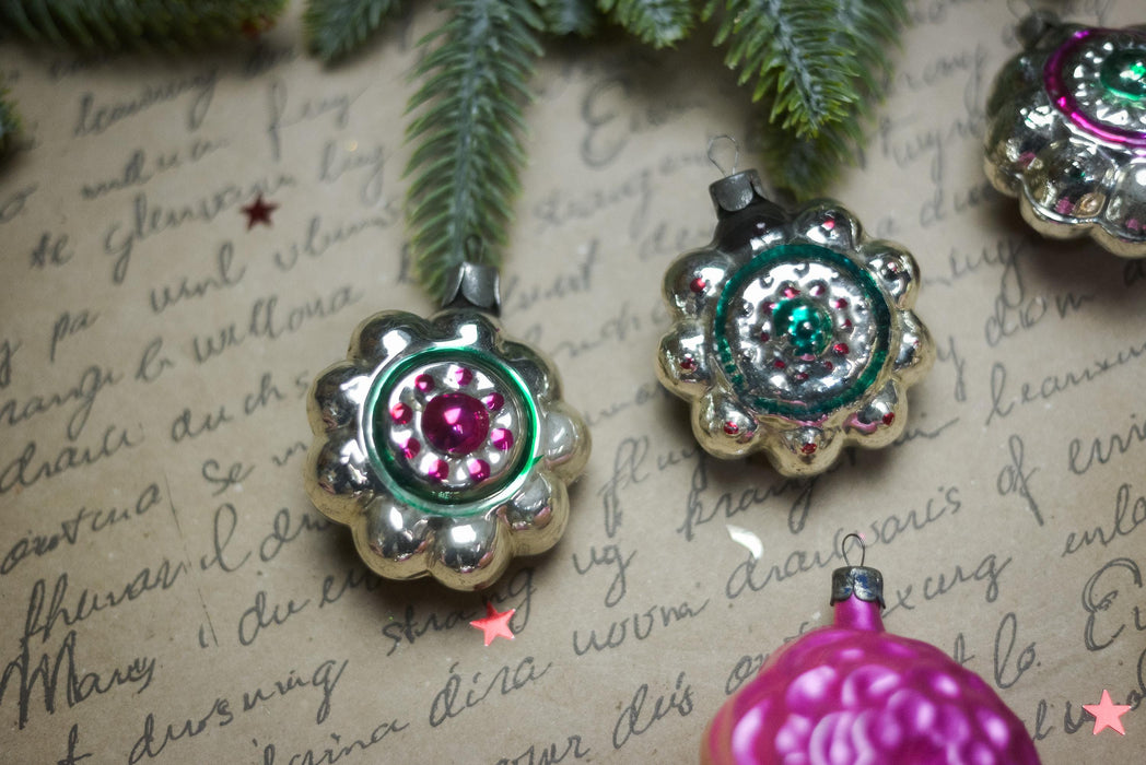 Vintage Glass Flower Christmas Ornaments, 1960s
