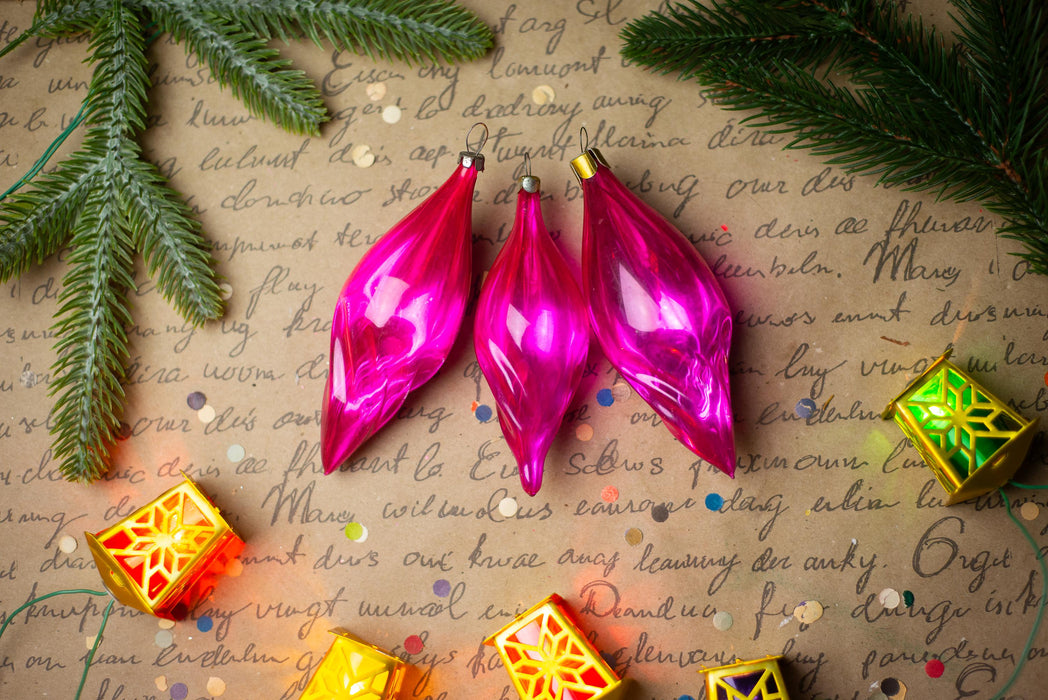 Glass Icicle Christmas Ornaments, Choose Set of 3 or 5