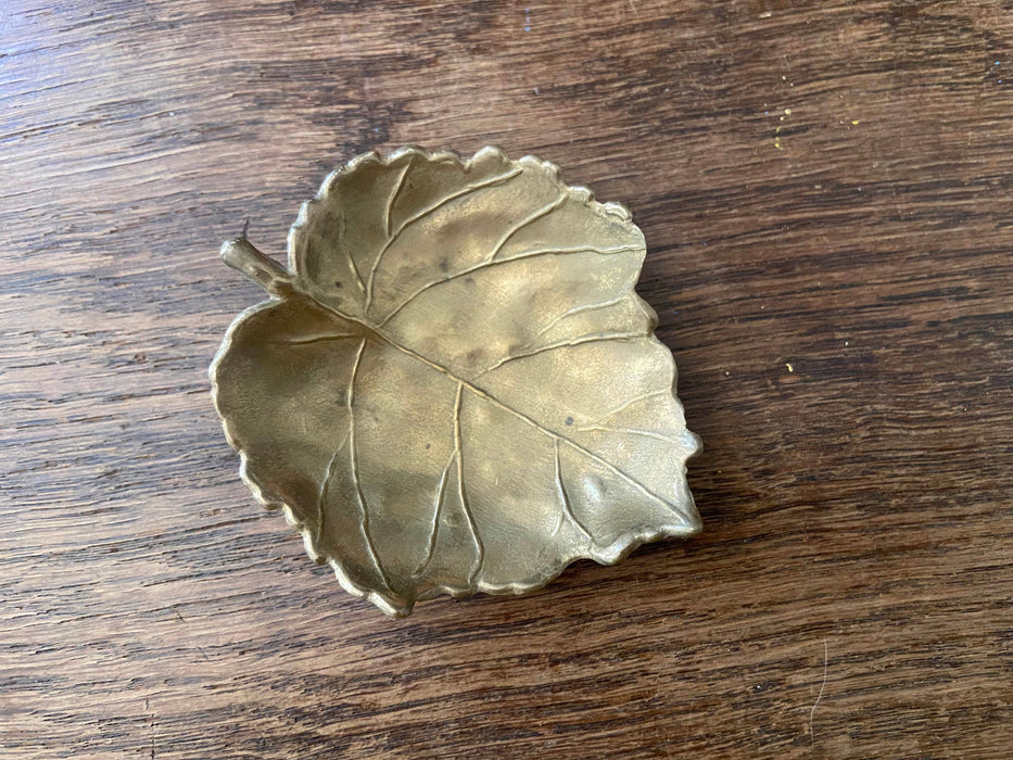Brass Trinket Dish - Vintage Leaf Dish | Jewelry Ring Holder Tray, Small Brass Plate