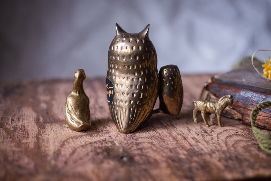 Vintage Brass Animal Figurines, European Owl Goose Horse Figurine