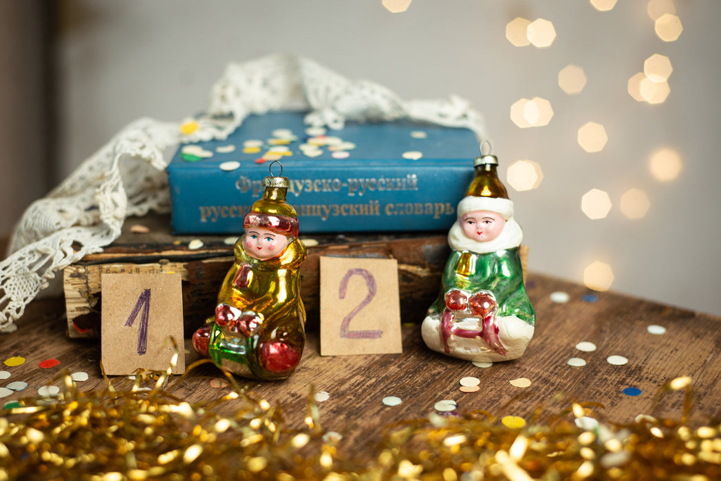 Vintage Sledding Boy Glass Ornament, Retro Christmas Tree