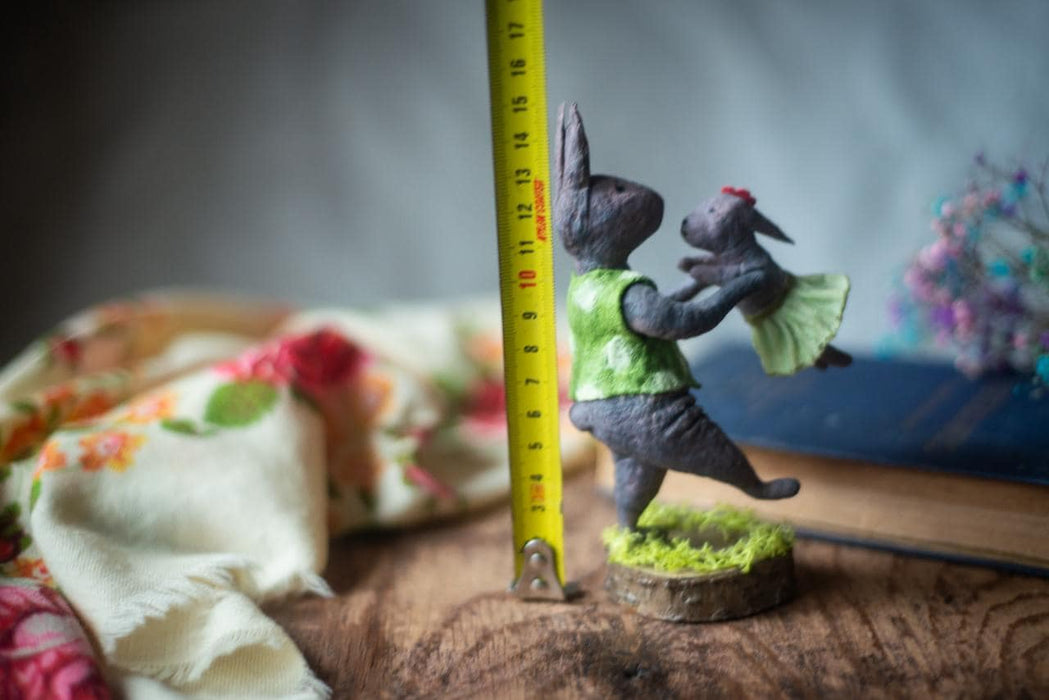 Father Bunny Figurine - Rustic Easter Decor Spun Cotton Collectible Rabbit Doll