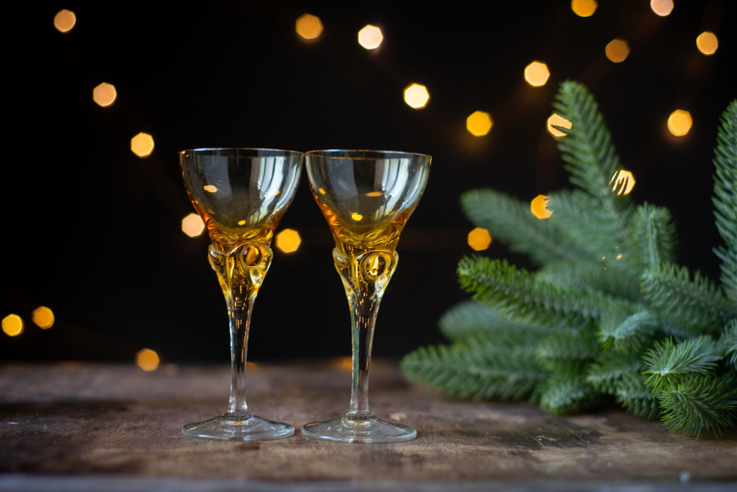 Vintage Amber Stemware Pair – Mid-Century Barware