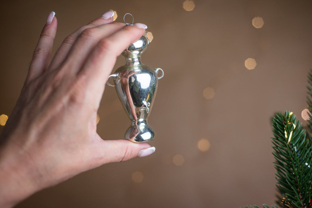 Silver Christmas Ornaments - Rustic Samovar Tree Decoration for Unique Holiday Decor