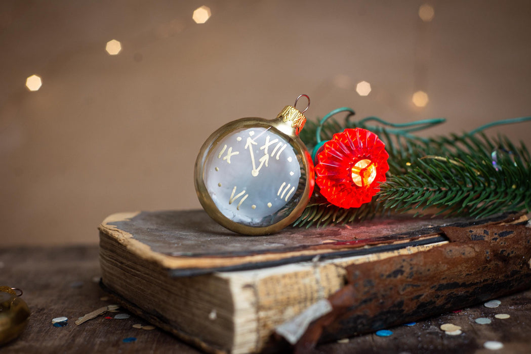 Vintage Hand-Painted Glass Clock Christmas Ornament
