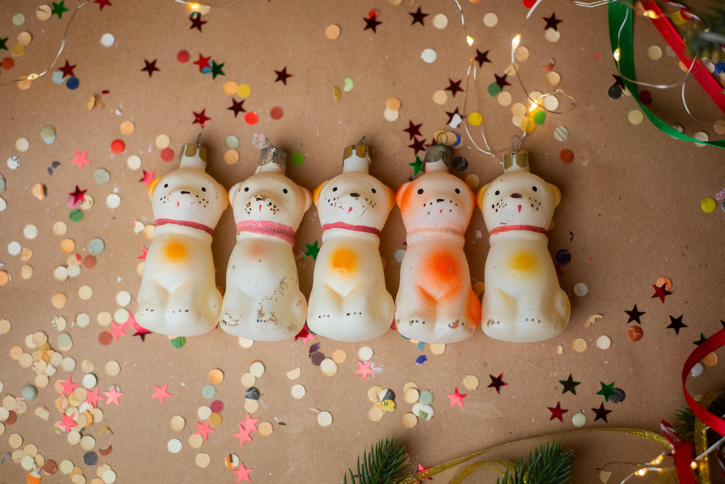 Vintage Hand-Painted Glass Dog Christmas Ornament