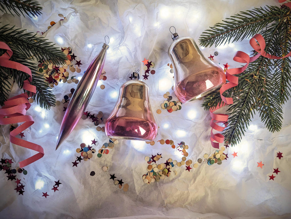 Rainbow Vintage Glass Christmas Ornaments – 1970s Boho Xmas Set (3–12 pcs)