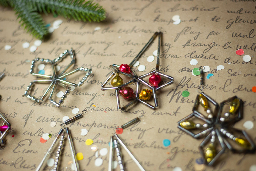 Vintage Geometric Glass Ornaments – Set of 5