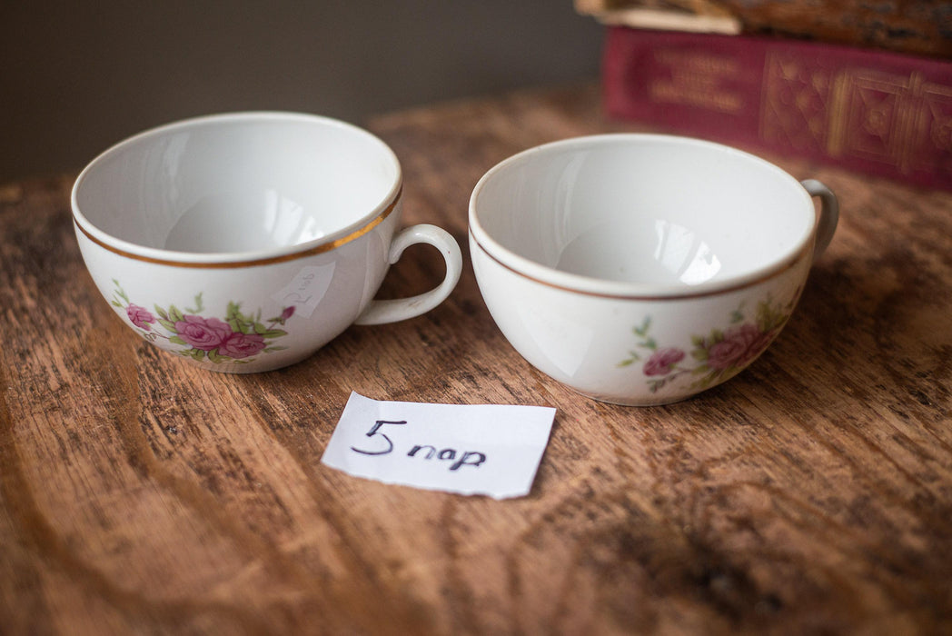 Vintage White Porcelain Cup and Saucer with Pink Floral Pattern, 1970s
