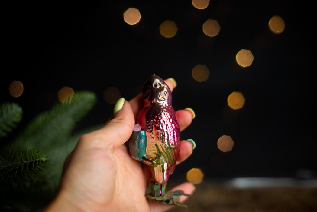Vintage Glass Parrot Ornament, Whimsical Doctor Dolittle
