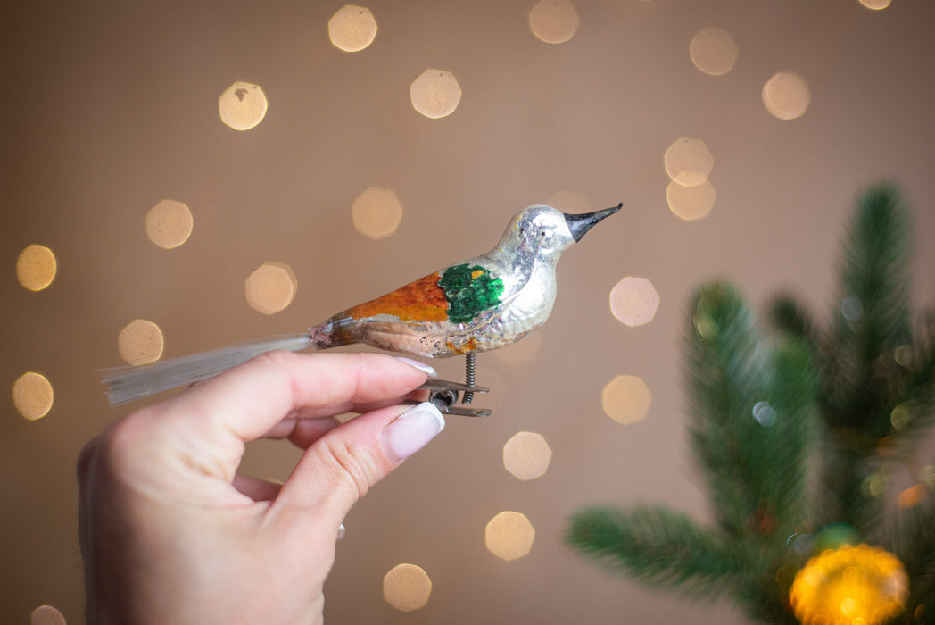 Vintage Glass Bird Clip On Christmas Ornament