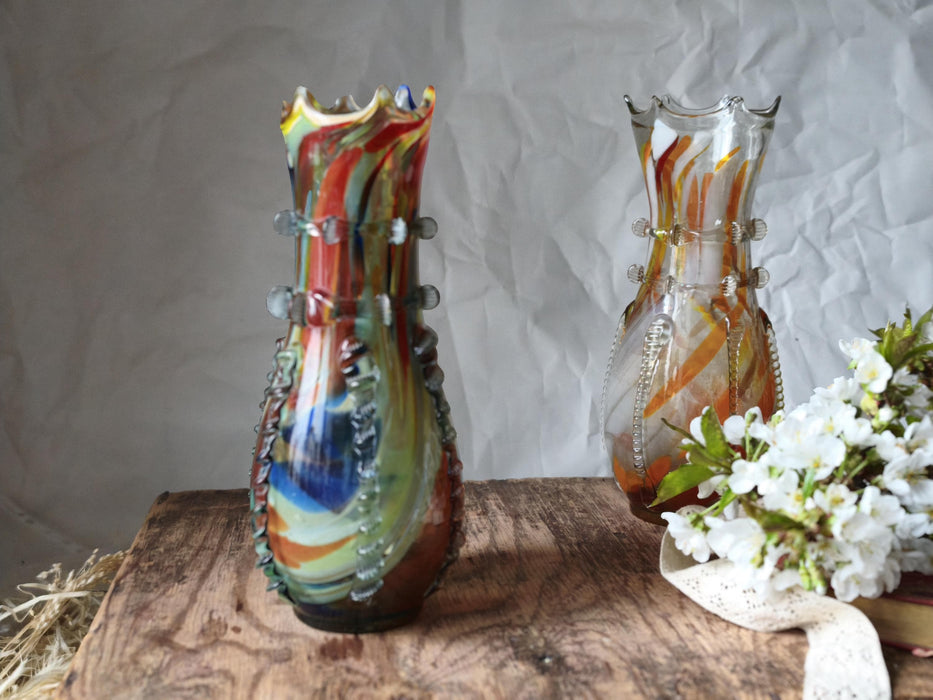 Murano Style Glass Vase, Hand Blown Colorful Mid Century Art Vase Decor