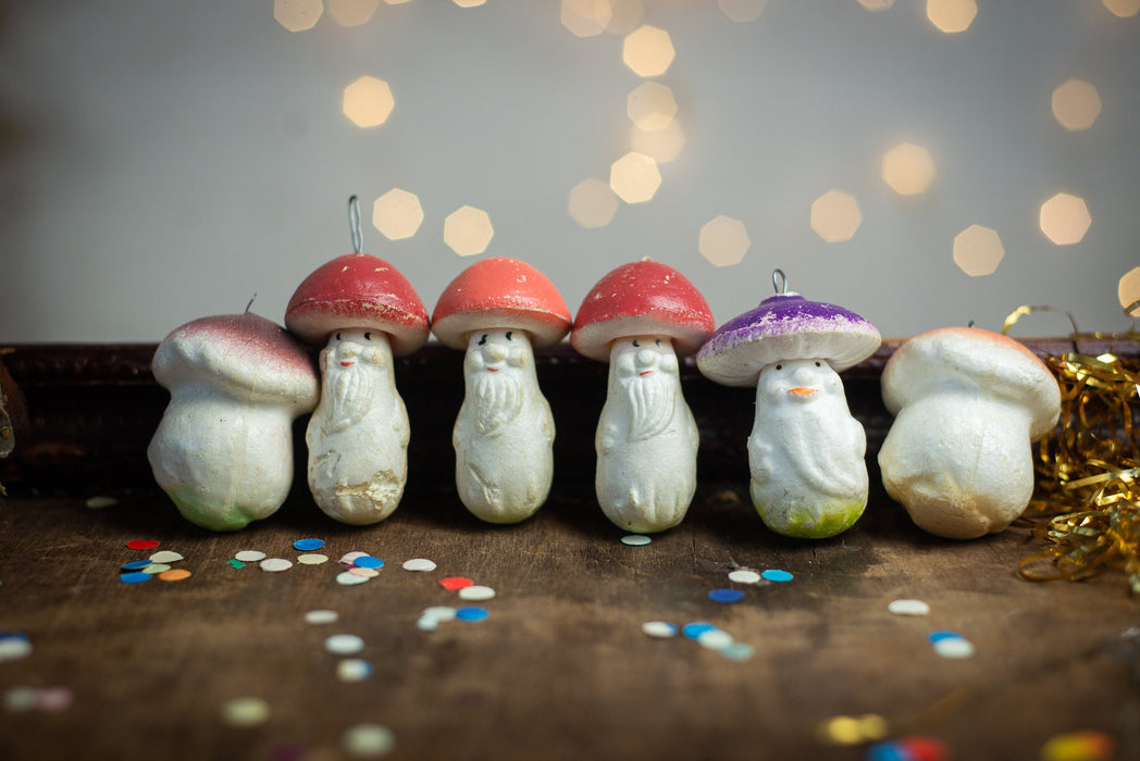 Vintage Mushroom Christmas Ornaments, Woodland Glass Tree