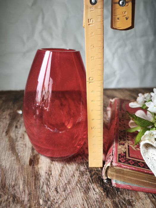 Red Glass Vase Mid Century, Small Retro Bud Vase Aesthetic Decor