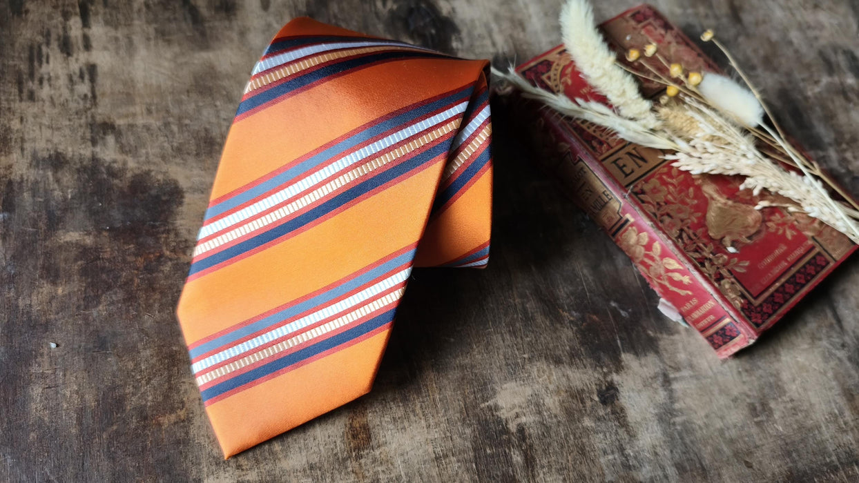 Vintage Silk Tie Pink Peach Necktie, Striped Designer Tie, Wedding Formal Mens Accessory