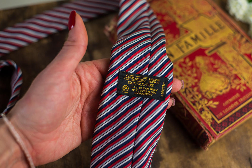 Vintage Silk Neckties Collection, Red Striped Designer Ties, Classic Menswear Accessories