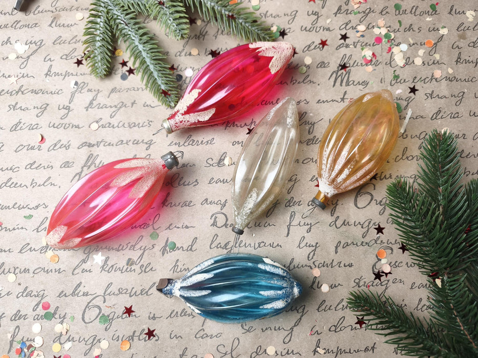 Vintage Caramel Glass Teardrop Ornaments – 1970s, Set of 5