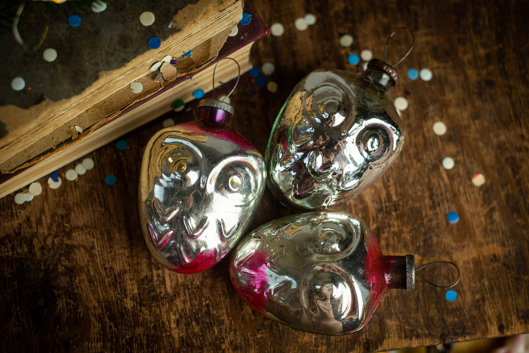 Vintage Owl Glass Ornament, Large Christmas Bird