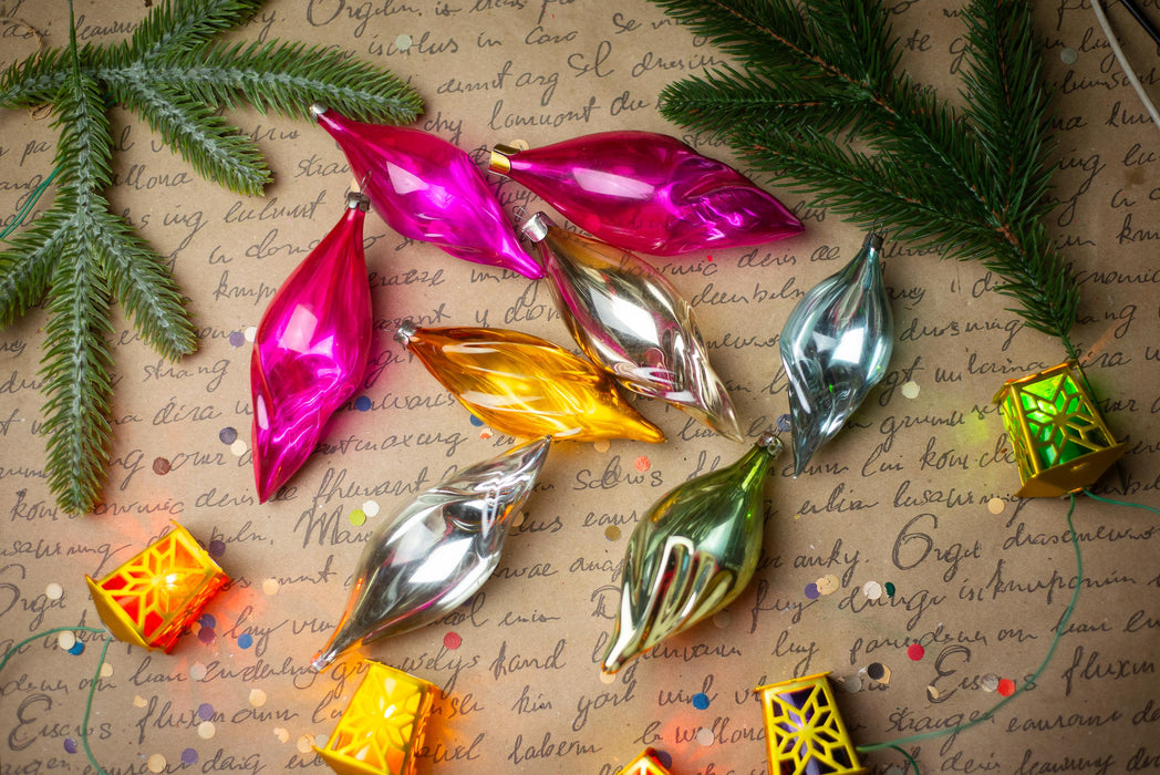 Glass Icicle Christmas Ornaments, Choose Set of 3 or 5