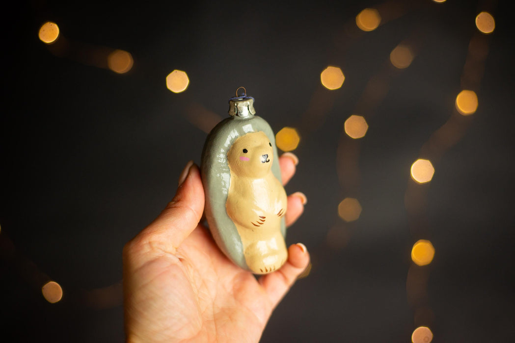 Vintage Restored Hedgehog Ornament, Woodland Glass Xmas
