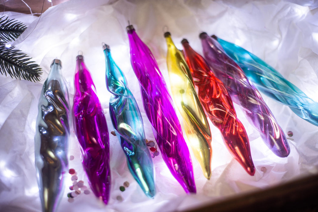 Glass icicles, Big vintage Christmas tree hanging