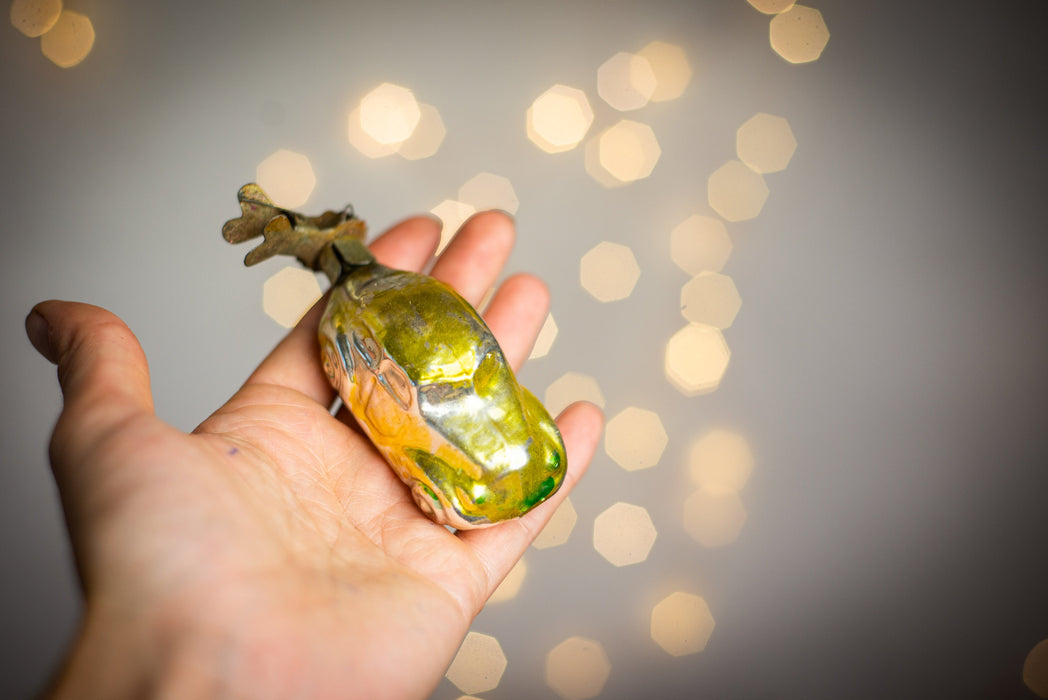 Vintage Glass Car Christmas Ornament, 1950s Handpainted