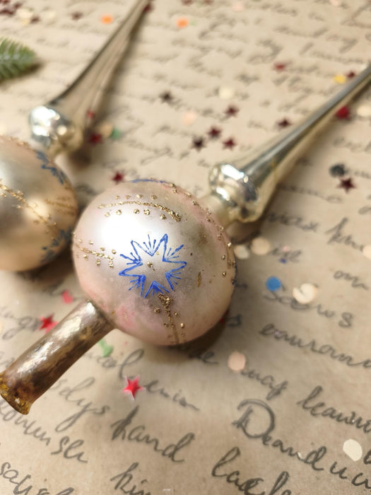 Vintage Silver Glass Tree Topper with Blue Stars – 1960s