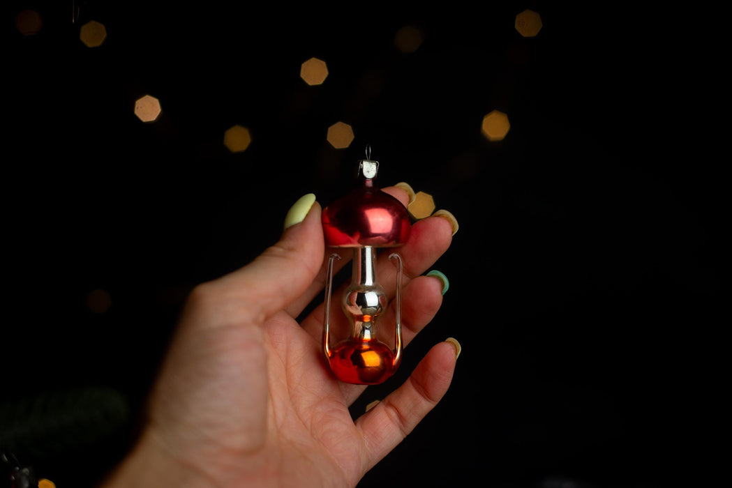 Vintage Glass Oil Lamp Ornament, USSR 1970s Christmas