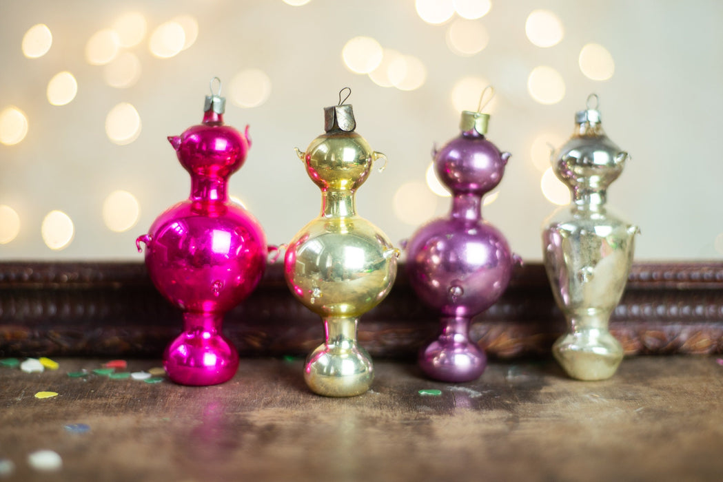Vintage Samovar Glass Ornaments, Retro Mercury Glass