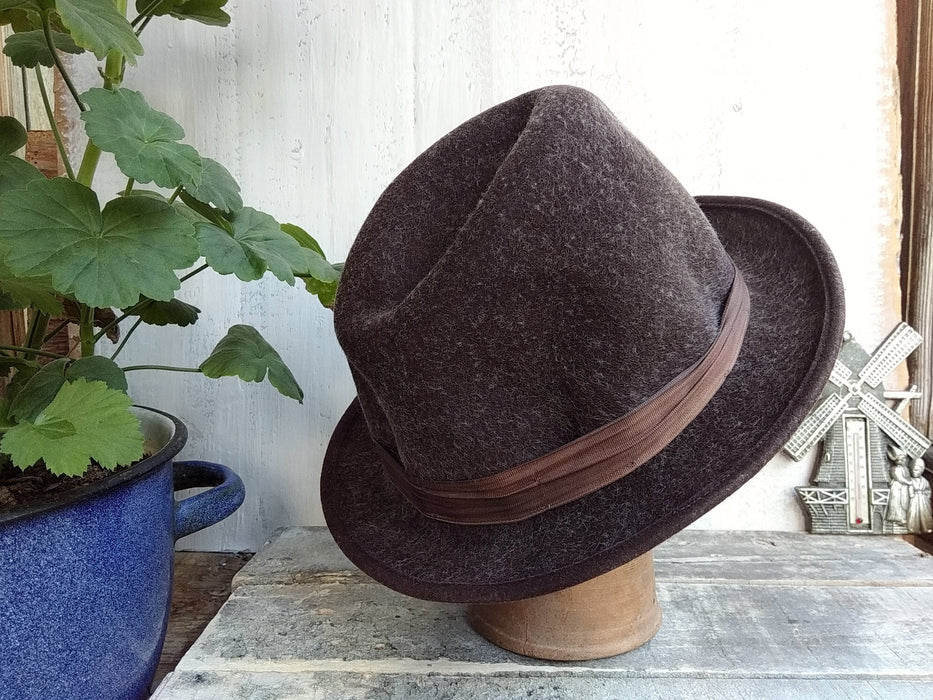 Vintage Felt Homburg Hat, 1970s Brown Unisex Classic Fall Winter Style